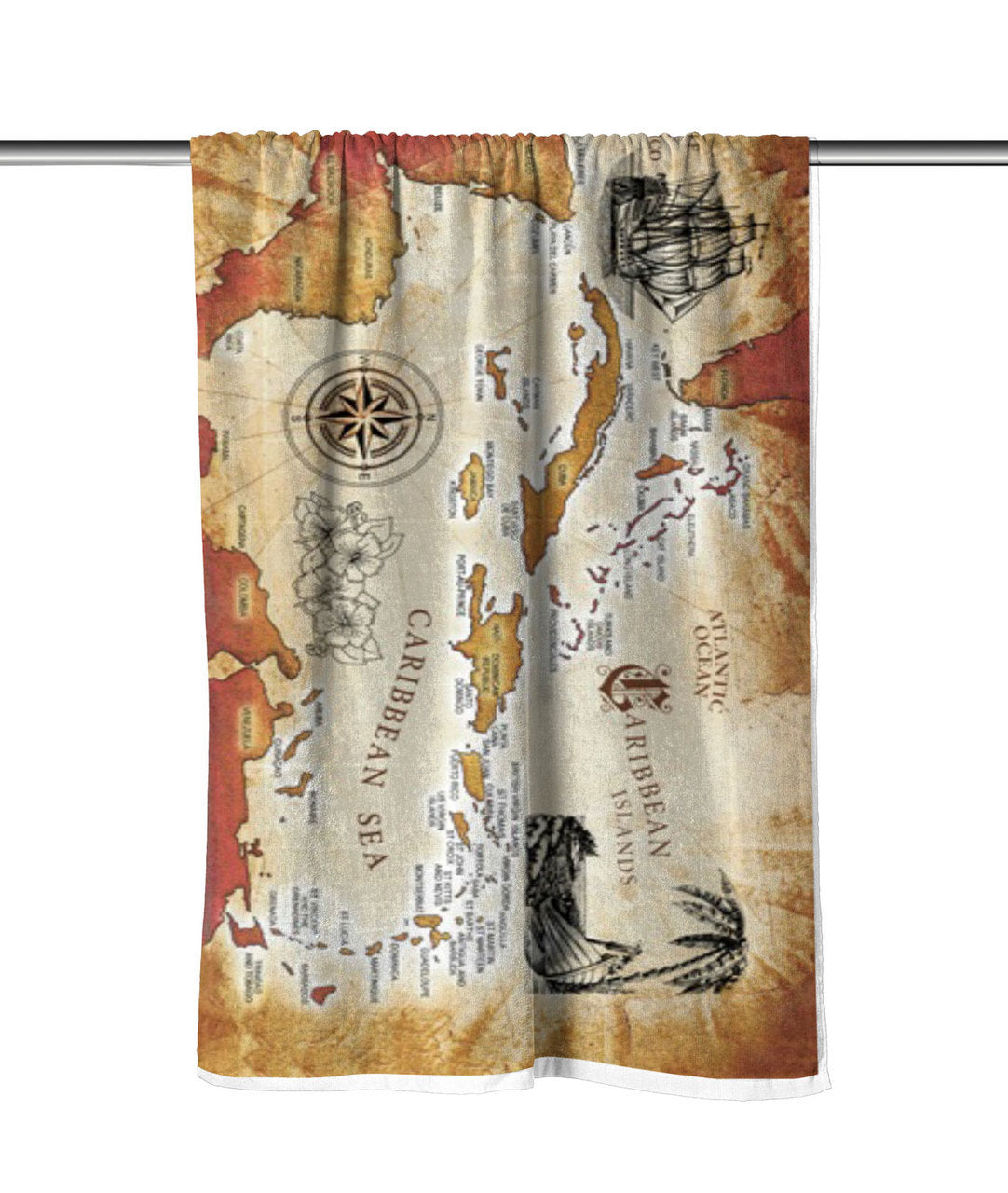 Caribbean Sea Map Velour Beach Towel