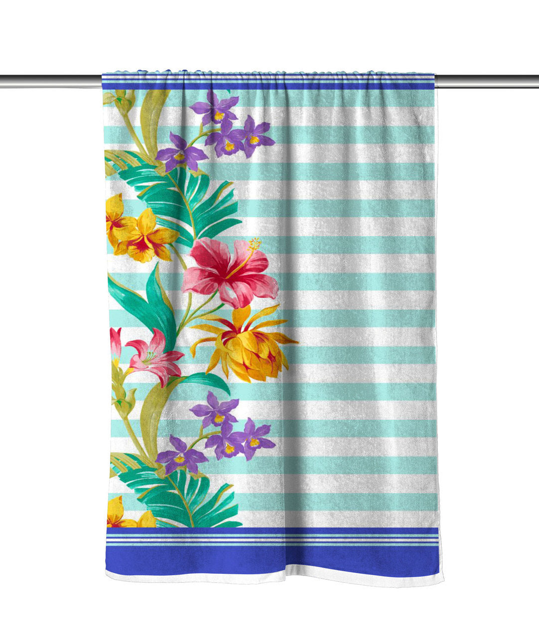 Floral Stripes Velour Beach Towel