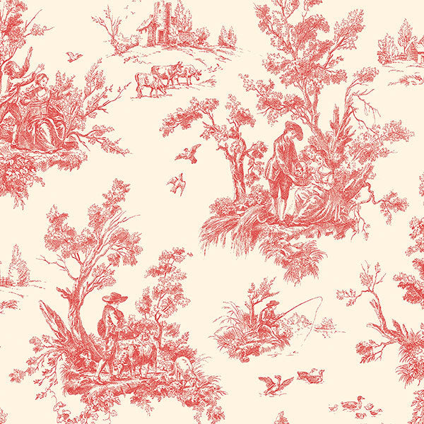 Red Off White Old Fashioned Toile AB27657 Wallpaper