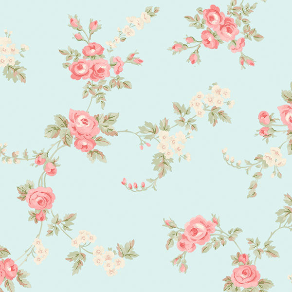 Blue Pink Rose Floral Trail AB27659 Wallpaper