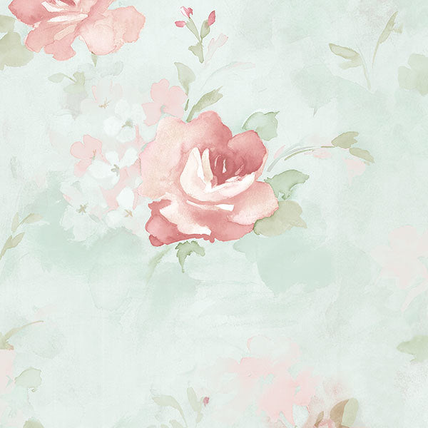 Green Antique Pink Floral Watercolor AB42417 Wallpaper