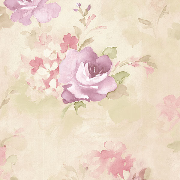 Purple Off White Floral Watercolor AB42419 Wallpaper