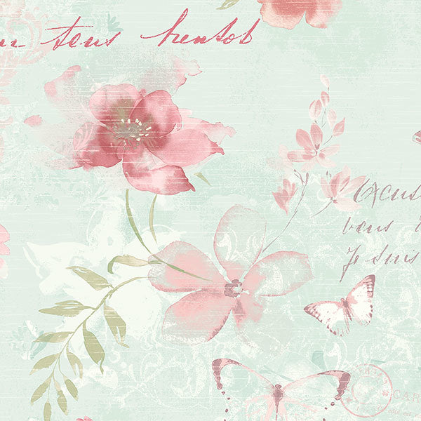 Green Pink Floral Stamps AB42430 Wallpaper