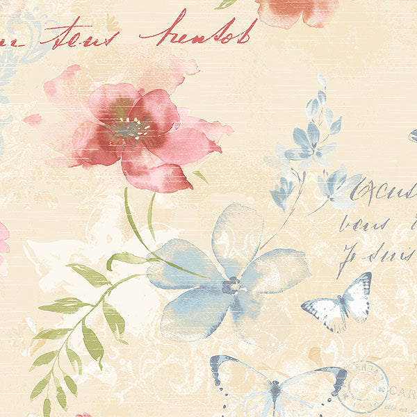 Blue, Pink, Yellow Floral Stamps AB42432 Wallpaper