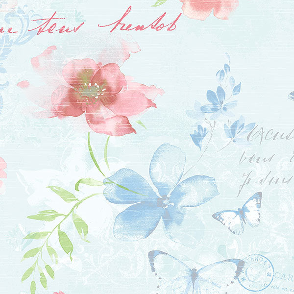 Blue Pink Floral Stamps AB42433 Wallpaper