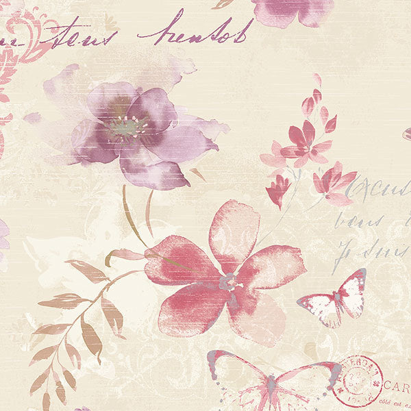 Purple Off White Floral Stamps AB42434 Wallpaper