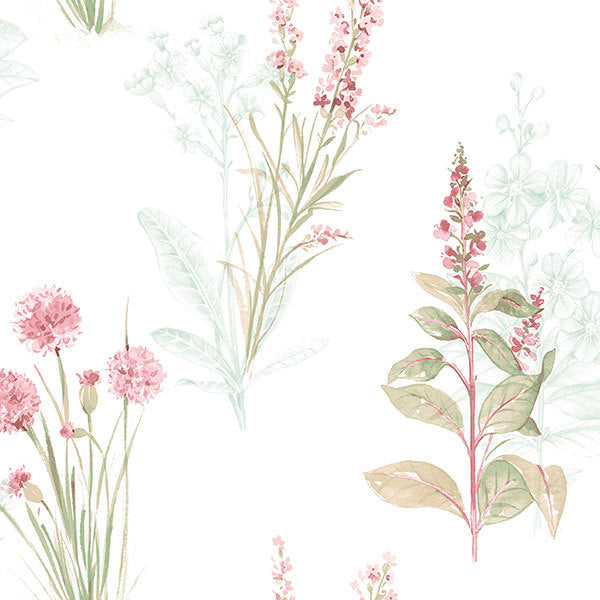 Pink Green Floral Toile AB42442 Wallpaper
