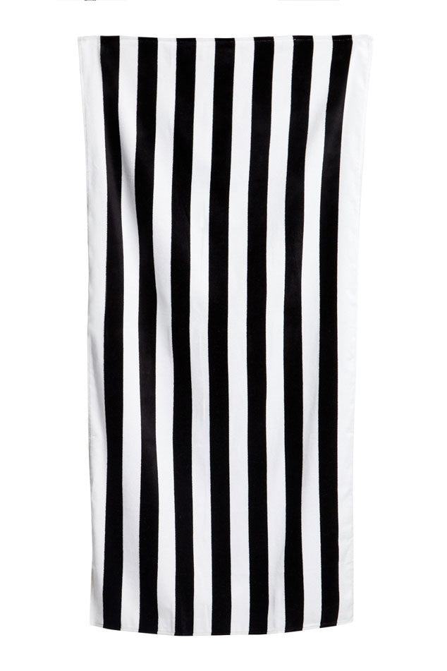 Cabana Stripes Black Velour Beach Towel