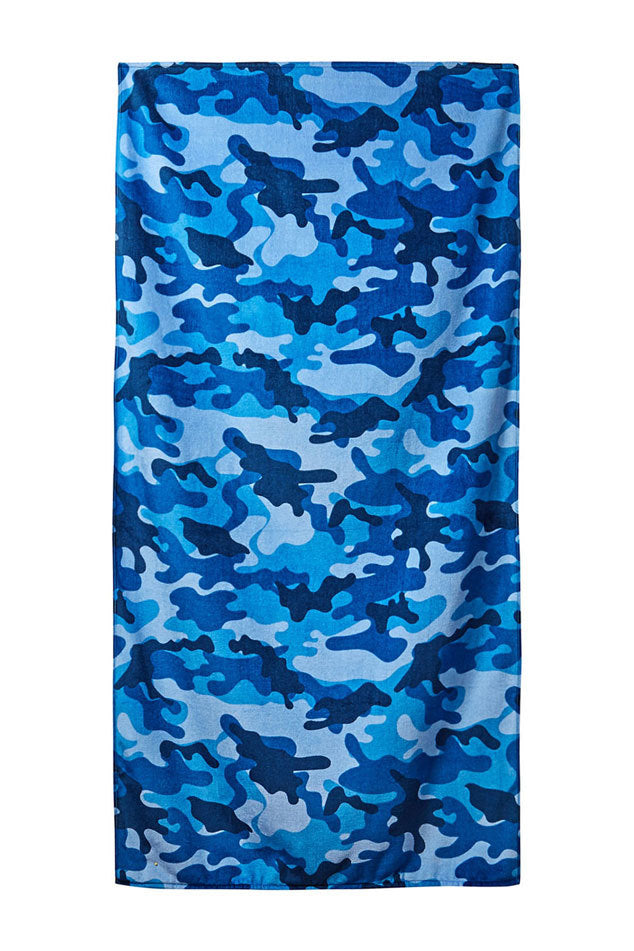 Camouflage Blue Velour Beach Towel