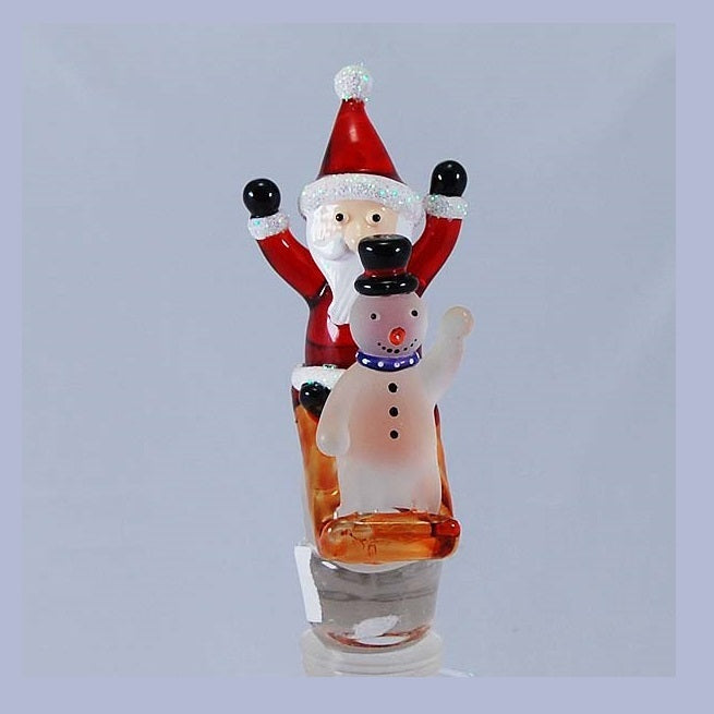 Red Santa on sleigh Hand Crafted Bottle Stopper