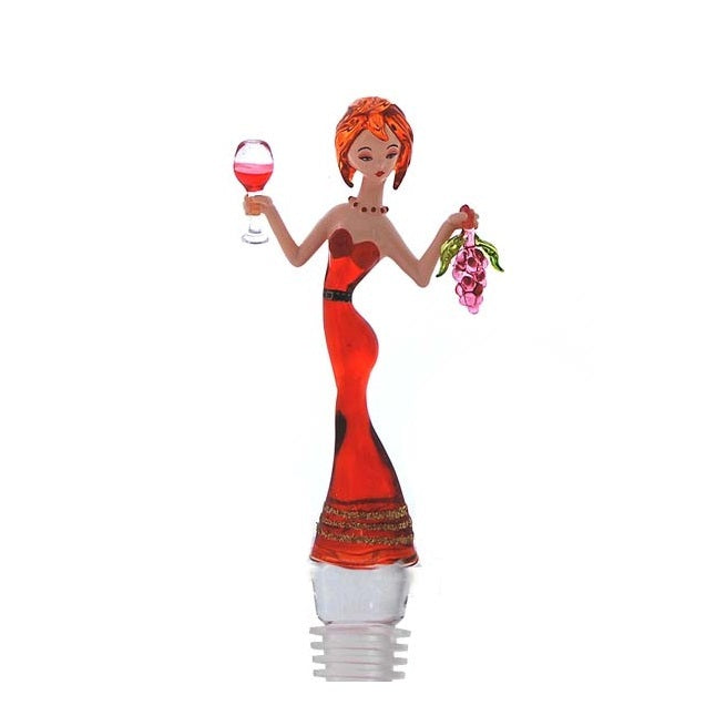 Red Lady w/ grapes Hand Crafted Bottle Stopper