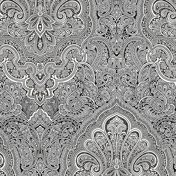 Black White Paisley Damask BW28703 Wallpaper