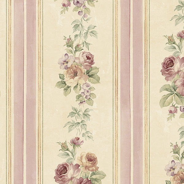 Pink Purple Floral Stripe CG28802 Wallpaper