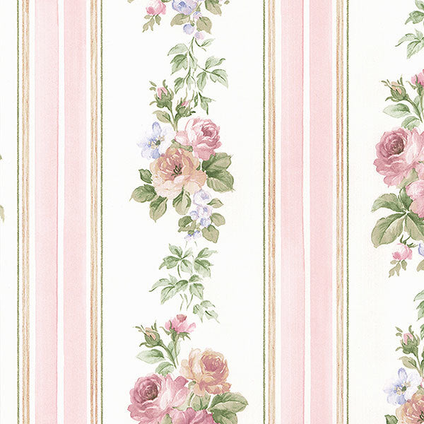 Pink Floral Stripe CN24639 Wallpaper