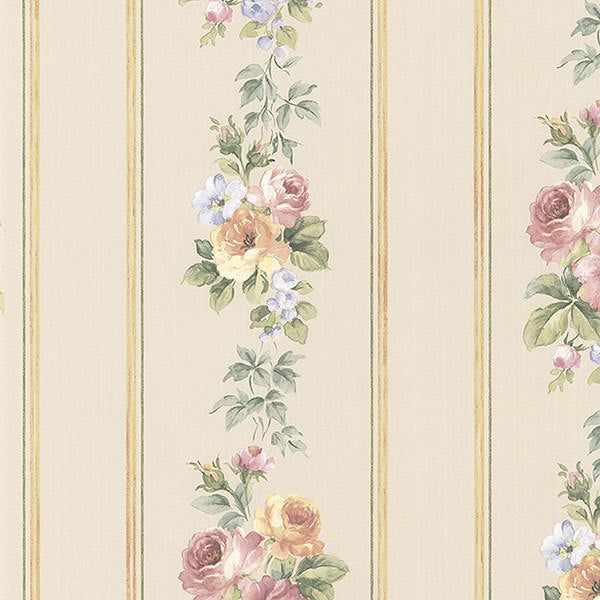 Yellow Floral Stripe CN24640 Wallpaper