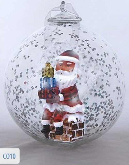 Santa with Chimney Hand Blown Christmas Ornament