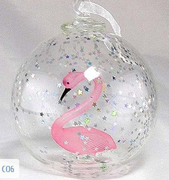 Flamingo Hand Blown Christmas Ornament