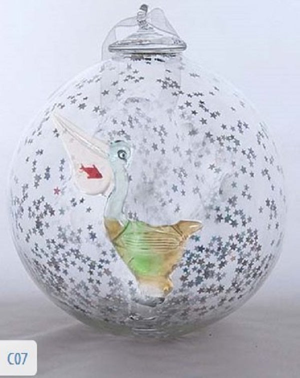 Pelican Hand Blown Christmas Ornament