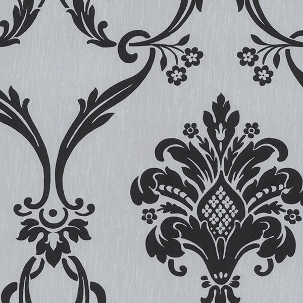 Silver Black Thin Damask CS27371 Wallpaper