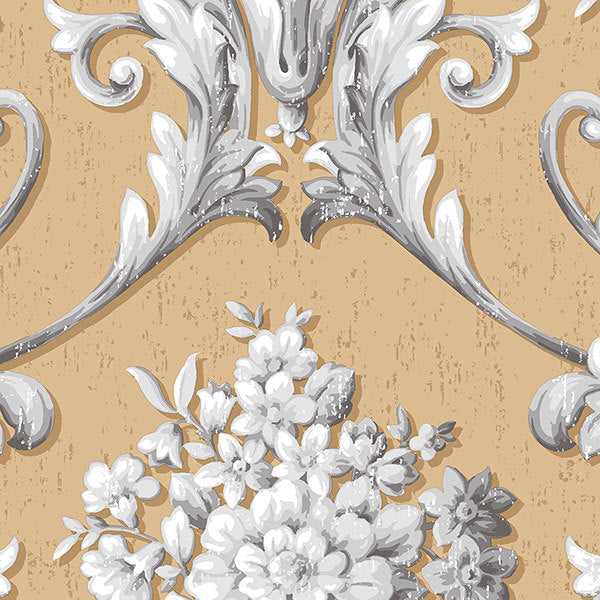 Gold Grey Bold Vintage Damask CS35623 Wallpaper