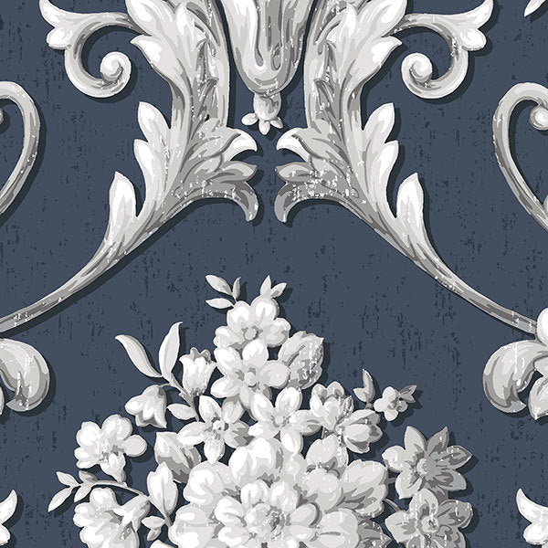 Dark Blue Bold Vintage Damask CS35627 Wallpaper