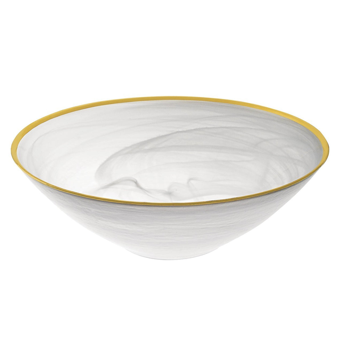 White Alabaster Glass Bowl  Gold Trim