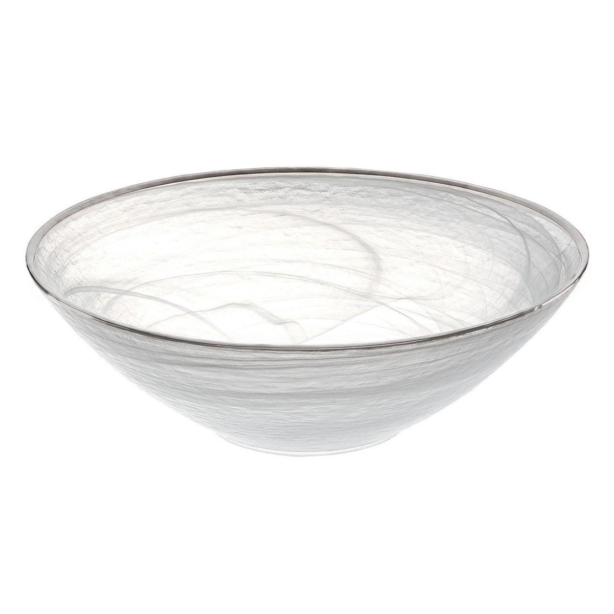 White Alabaster Glass Bowl Silver Trim