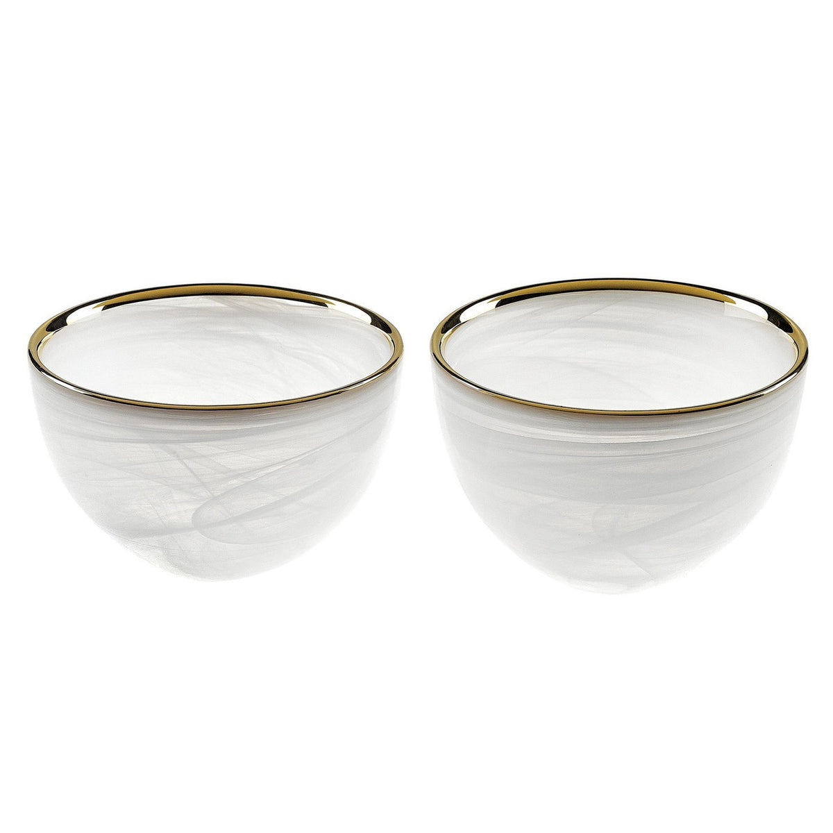 Pair of White Alabaster Bowls Gold Trim
