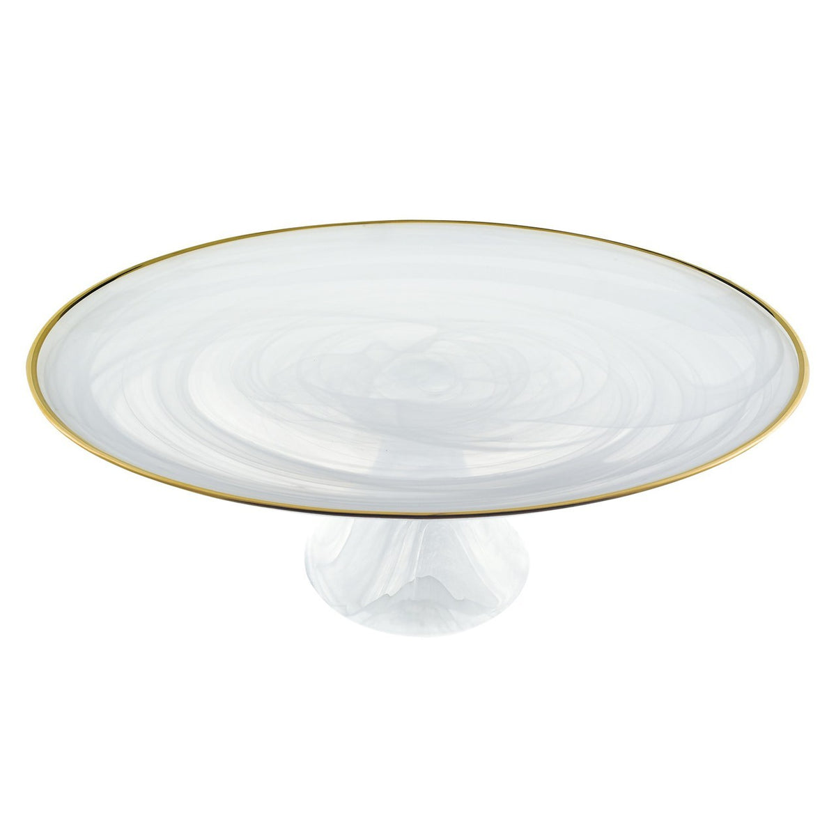 White Alabaster with Gold Trim Footed Cake plate
