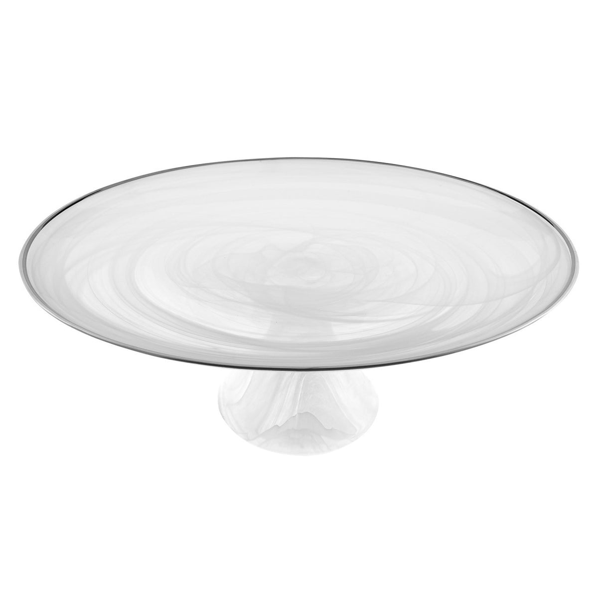 White Alabaster with Silver Trim Footed Cake plate