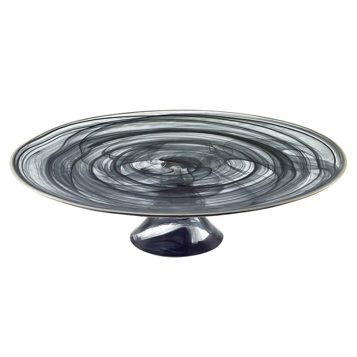 Black Alabaster with Silver Trim Footed Cake plate
