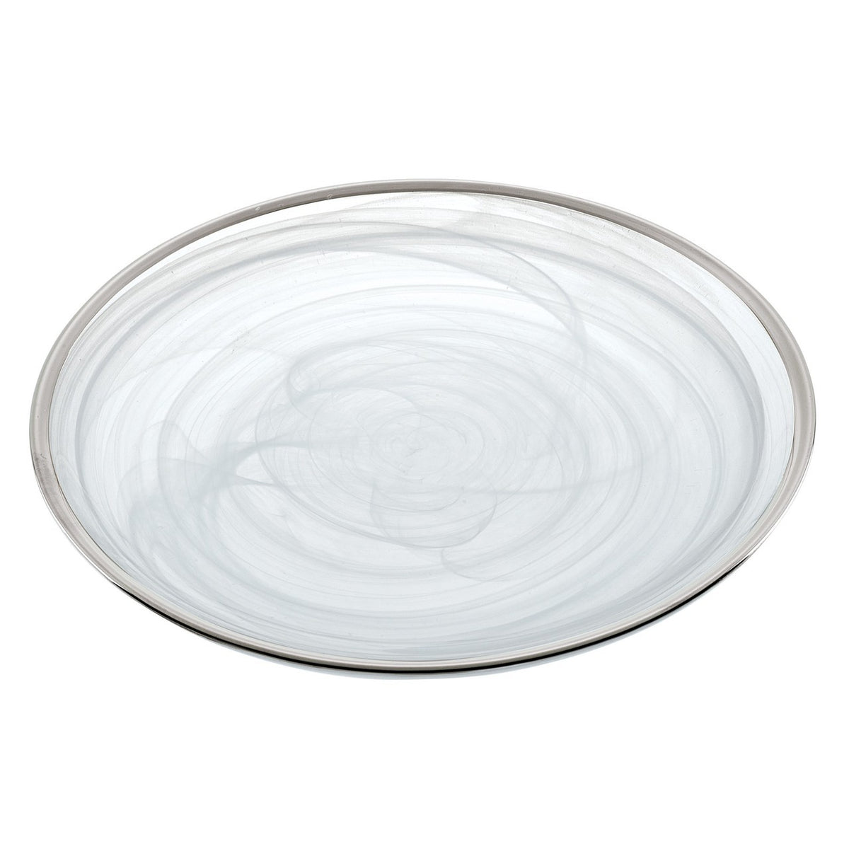 White Alabaster with Silver Trim Plates 4 Pc Set