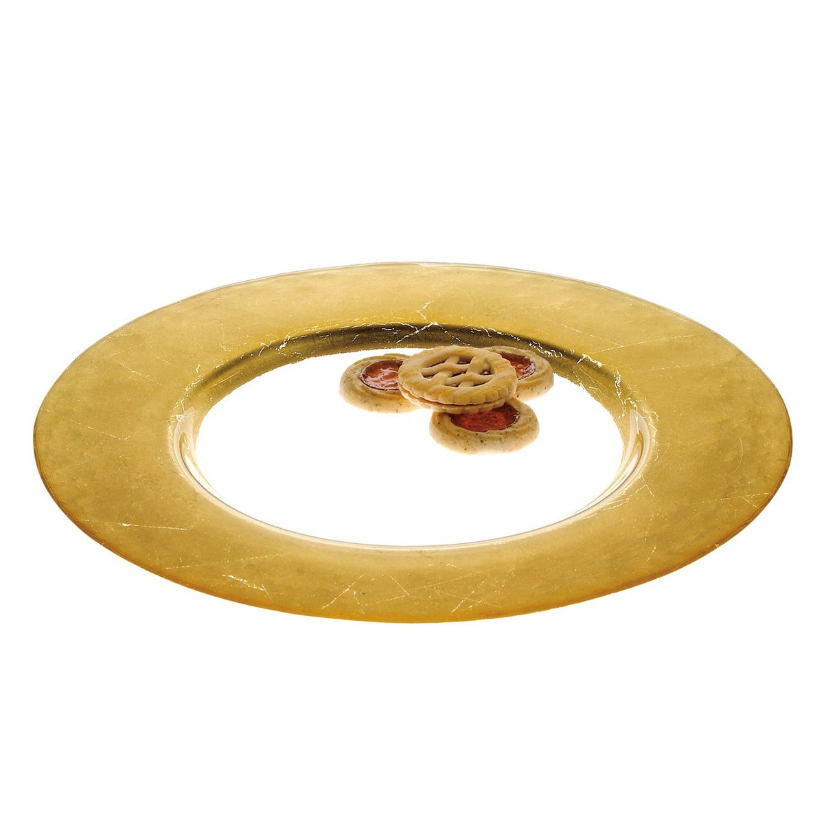 Gold Leaf Round  Charger Glass Plate D244G