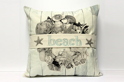 Shell Wood Beach Banner Decorative Pillow Large