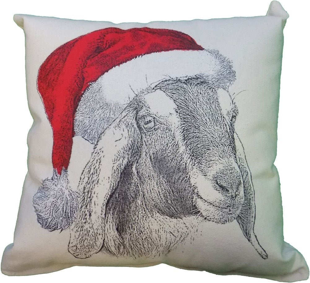 Goat Head Santa Hat Decorative Pillow Medium