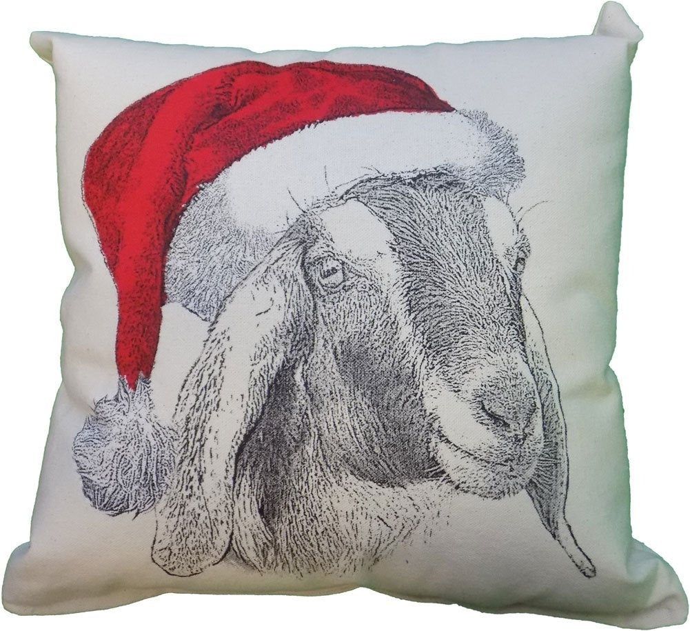 Goat Head Santa Hat Decorative Pillow Medium