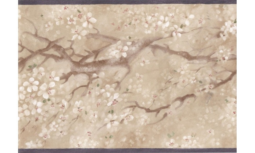 Black Beige Japanese Floral EG22111 Wallpaper Border