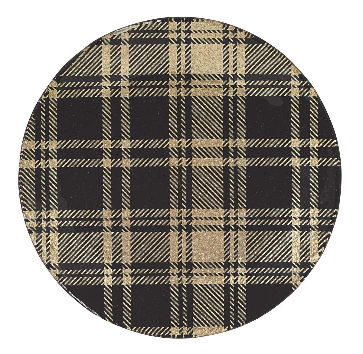 Champagne Black Plaid Glass ROUND 8 Plates Set