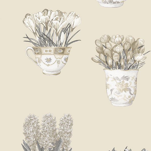 Off White Flower Pots FK34422 Wallpaper