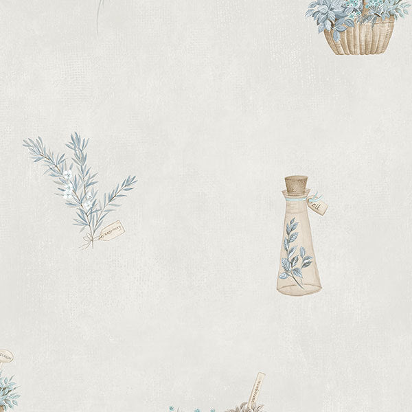 Blue Off White Country Herbs FK34431 Wallpaper