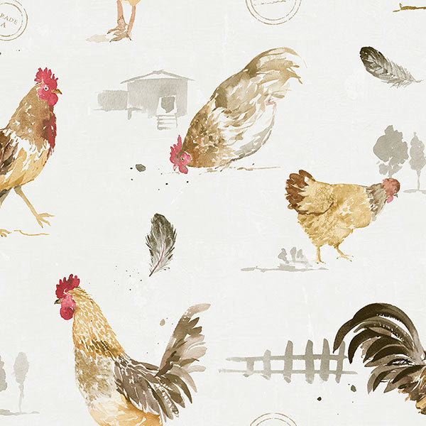 Brown White Country Roosters FK34433 Wallpaper