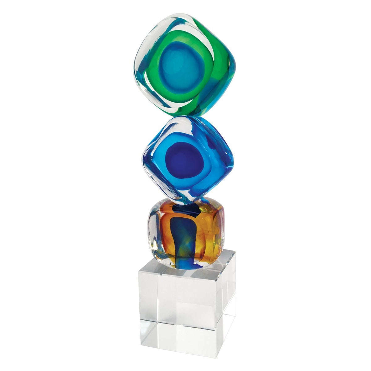 Murano Style Art Glass Tricolore Cubed Centerpiece
