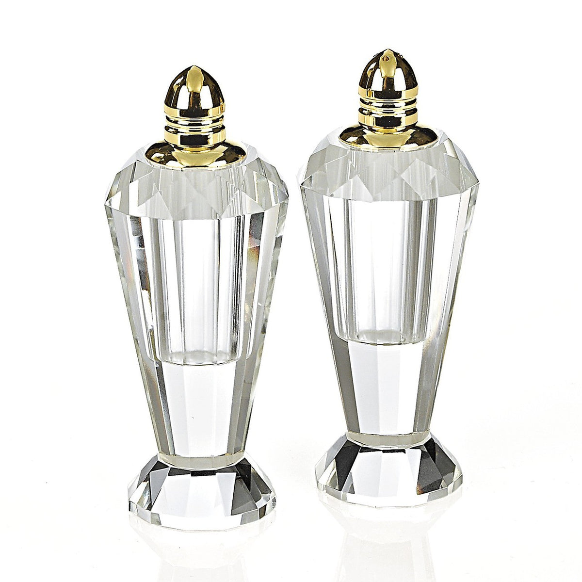 Gold Top Salt and Pepper Crystal Glass Vessels