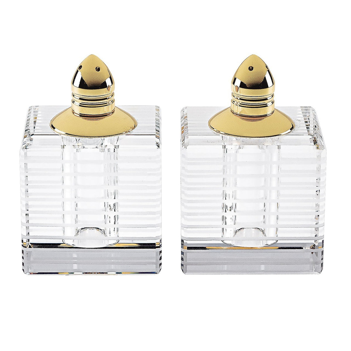 Pinstripes Gold Top Square Glass Salt and Pepper Shakers
