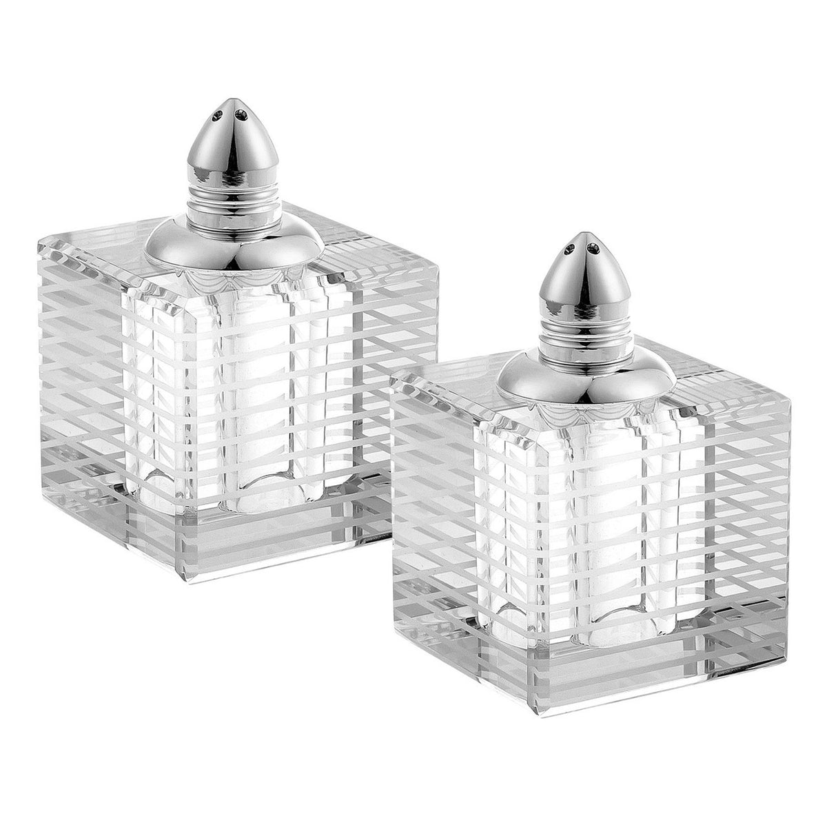 Pinstripes Plat Top Square Glass Salt and Pepper Shakers