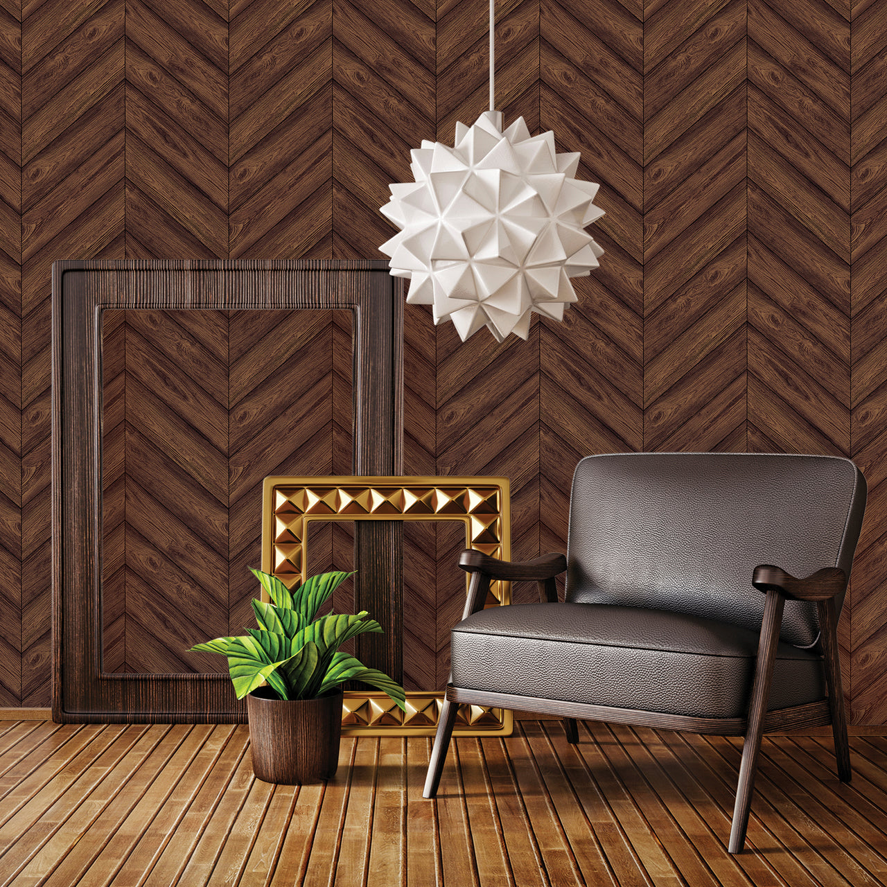 Herringbone Walnut Self-Adhesive HE093 Wallpaper