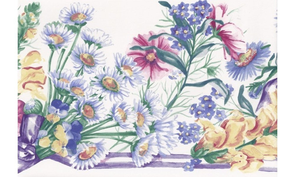 White Blue Ribbons Floral IG75165 Wallpaper Border