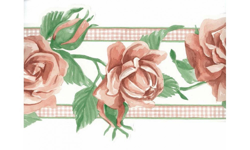 Orange Rose Green Leaf IG75174 Wallpaper Border