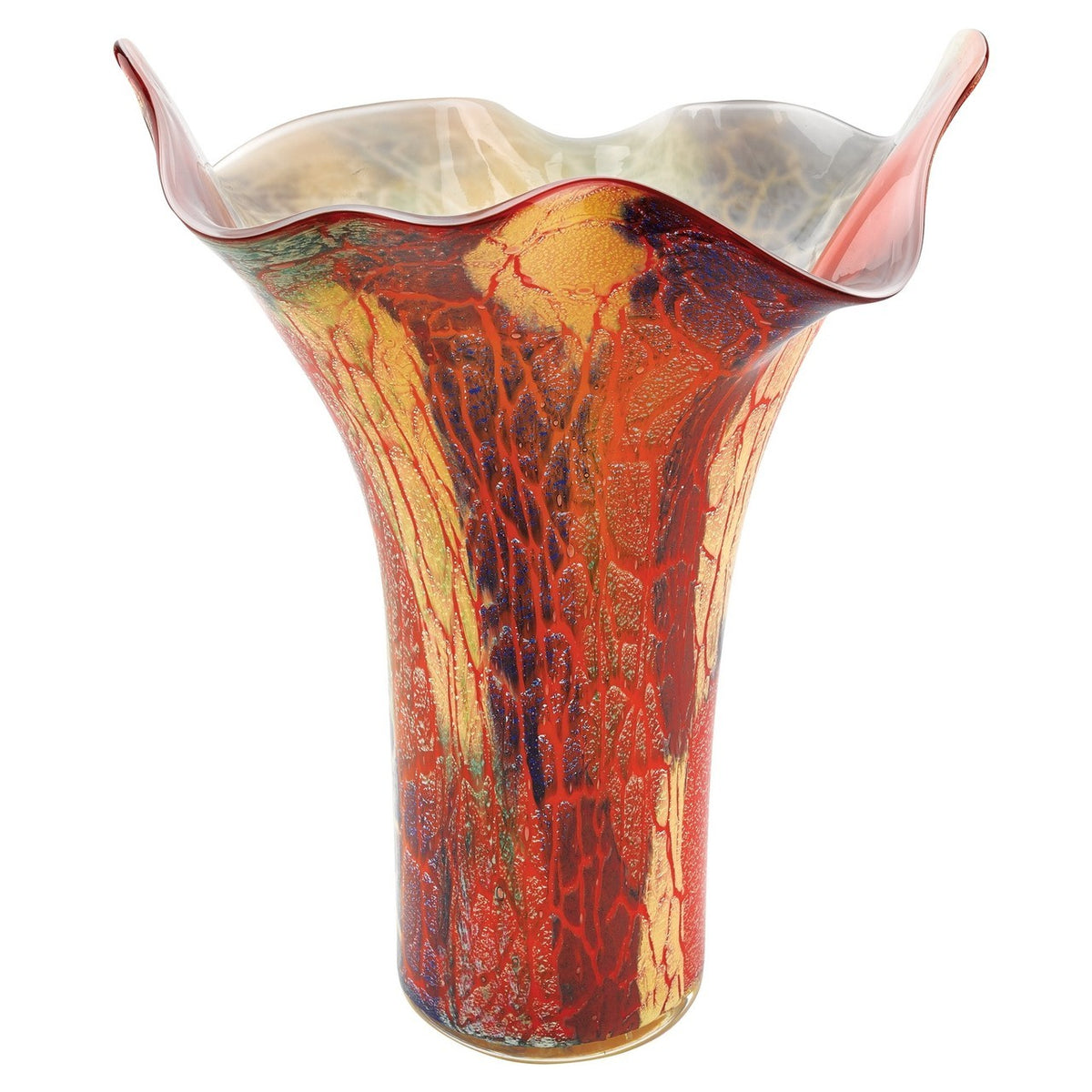 Firestorm  Murano Style Napkin Mouth Blown Vase
