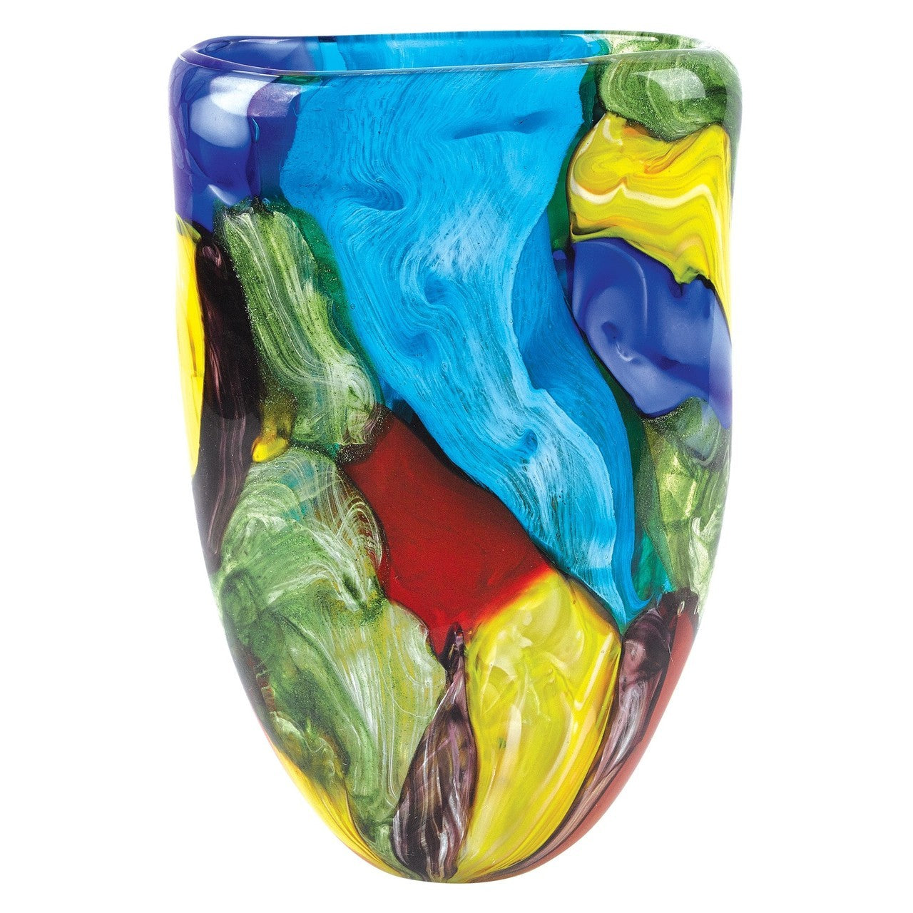 Stormy Rainbow Murano Style Oval Vase